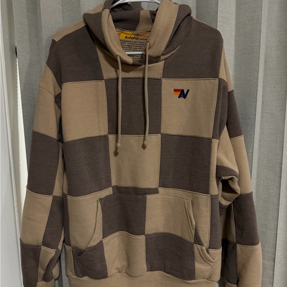 Aviator Nation Sweaters - Aviator Nation UNISEX Brown Checkerboard Hoodie